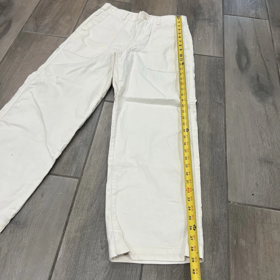 优衣库奶油色白色前口袋100%纯棉阔腿裤女式美国6号 — 第 3/4 张图片