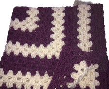 BEAUTIFUL NEW HANDMADE CROCHET BABY BLANKET/AFGHAN BEIGE  BERRY PURPLE