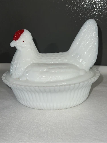 Milk Glass Hen On Nest Vintage Candy Dish