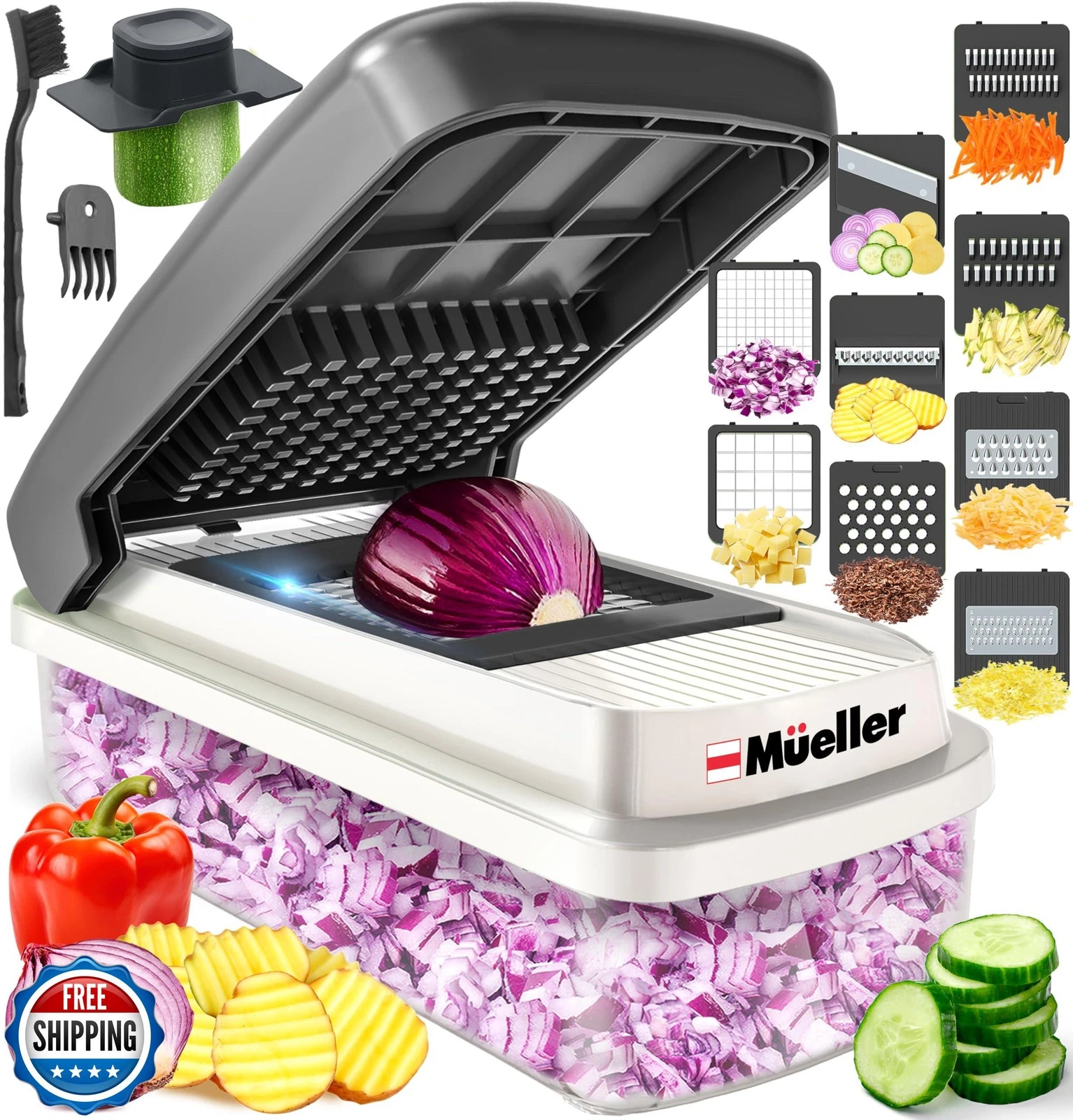Mueller Vegetable Chopper Mandoline Slicer, Food Veggie Chopper, Cheese Grate