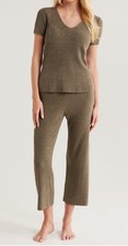 NEW 228 Barefoot Dreams CozyChic Ultra Lite Rib Culotte Lounge Set Khaki Green S