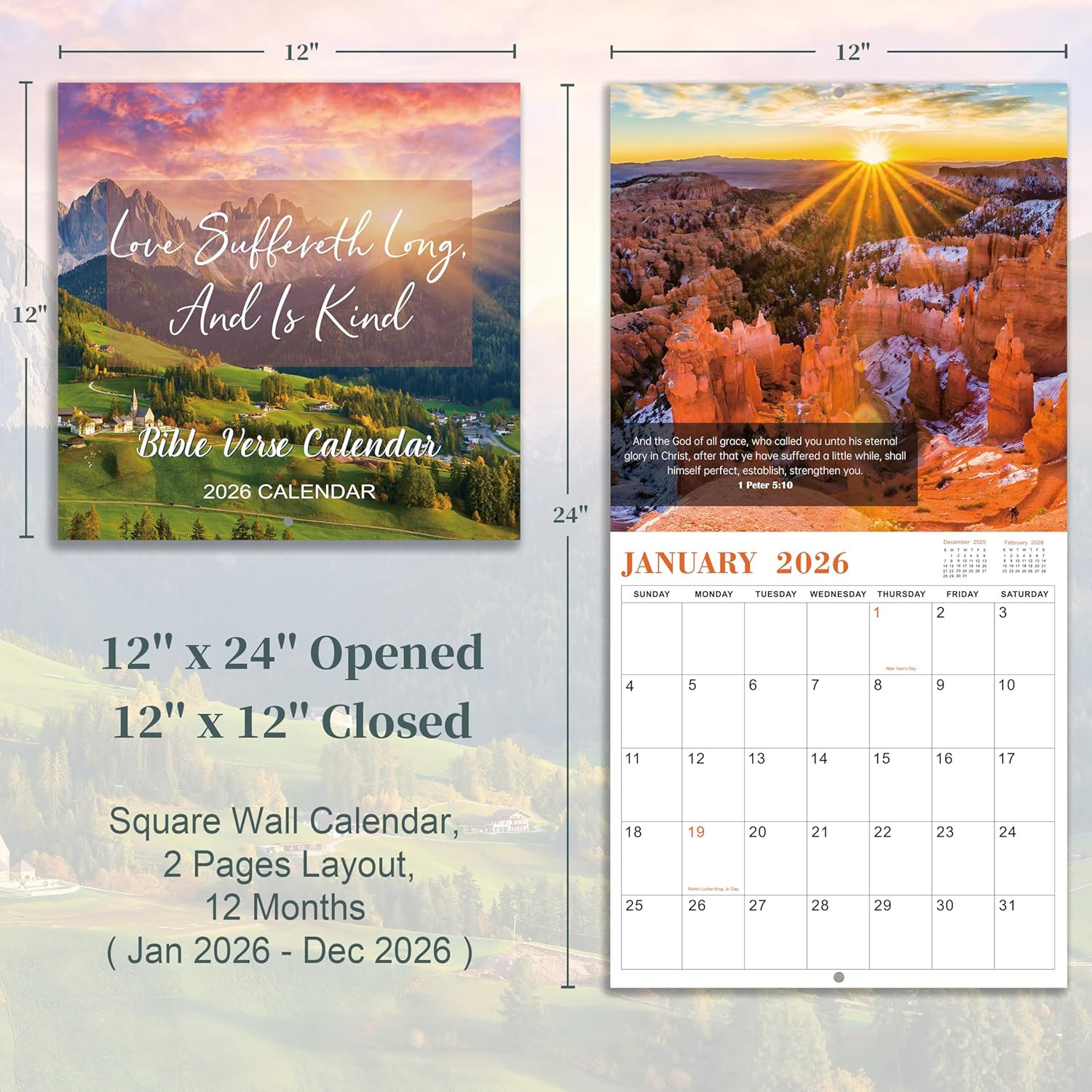 2026 Calendar – Bible Verse Wall Calendar 2026, Jan 2026 – Dec 2026, 12 ...