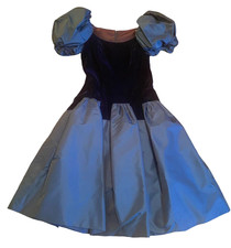 VICTOR COSTA Vtg 80s Sakowitz Navy Blue Velvet Satin Puff Dress Size 6 Lined