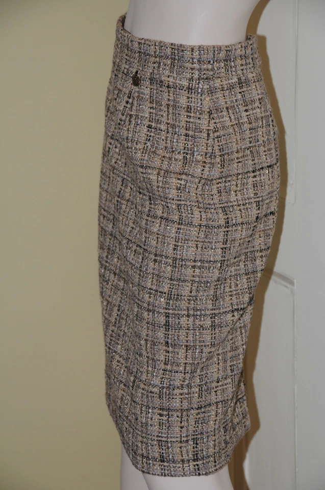 $2565 NUEVO CHANEL Beige Negro Gris Fantasía Tweed Cuero Traje FALDA 38 CC Logo Foto 4 de 4