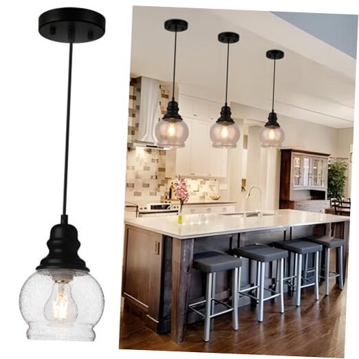 Kitchen Island Light Fixtures, Black Pendant Light with 1-Light Black--Globa