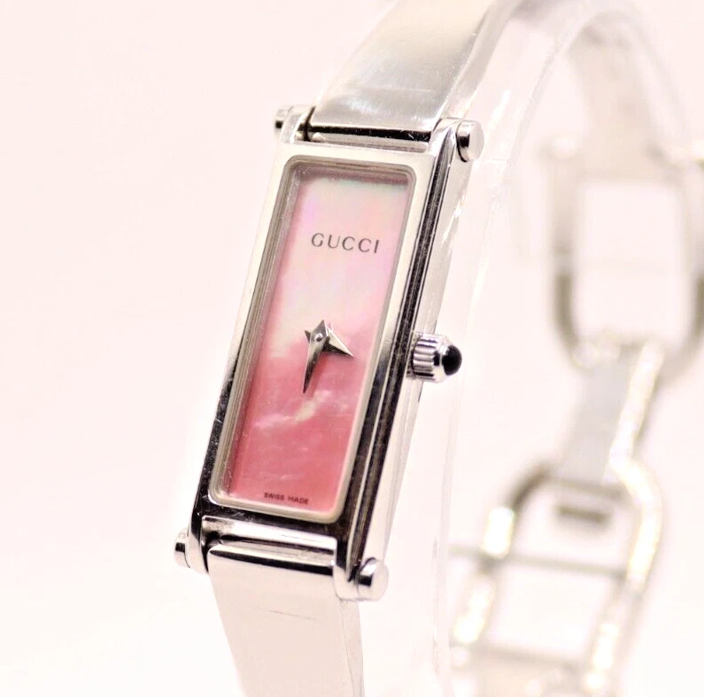 [N COMME NEUF] Montre femme vintage GUCCI 1500L bracelet argent coquille rose du JAPON