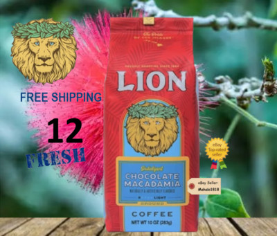  12 BAGS CHOCOLATE MACADAMIA Nut coffee 10oz Bag Ground APG Lion Light Roast