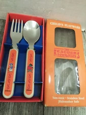 VTG. DISNEY'S CHILD'S FLATWARE THE RESCUERS DOWN UNDER FORK & SPOON W/BOX (NOS)