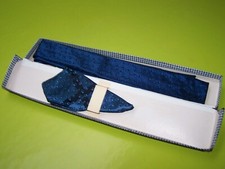 Cravate Pochette Vintage Ans 70 TERGAL boite Bleu Marine Brodé