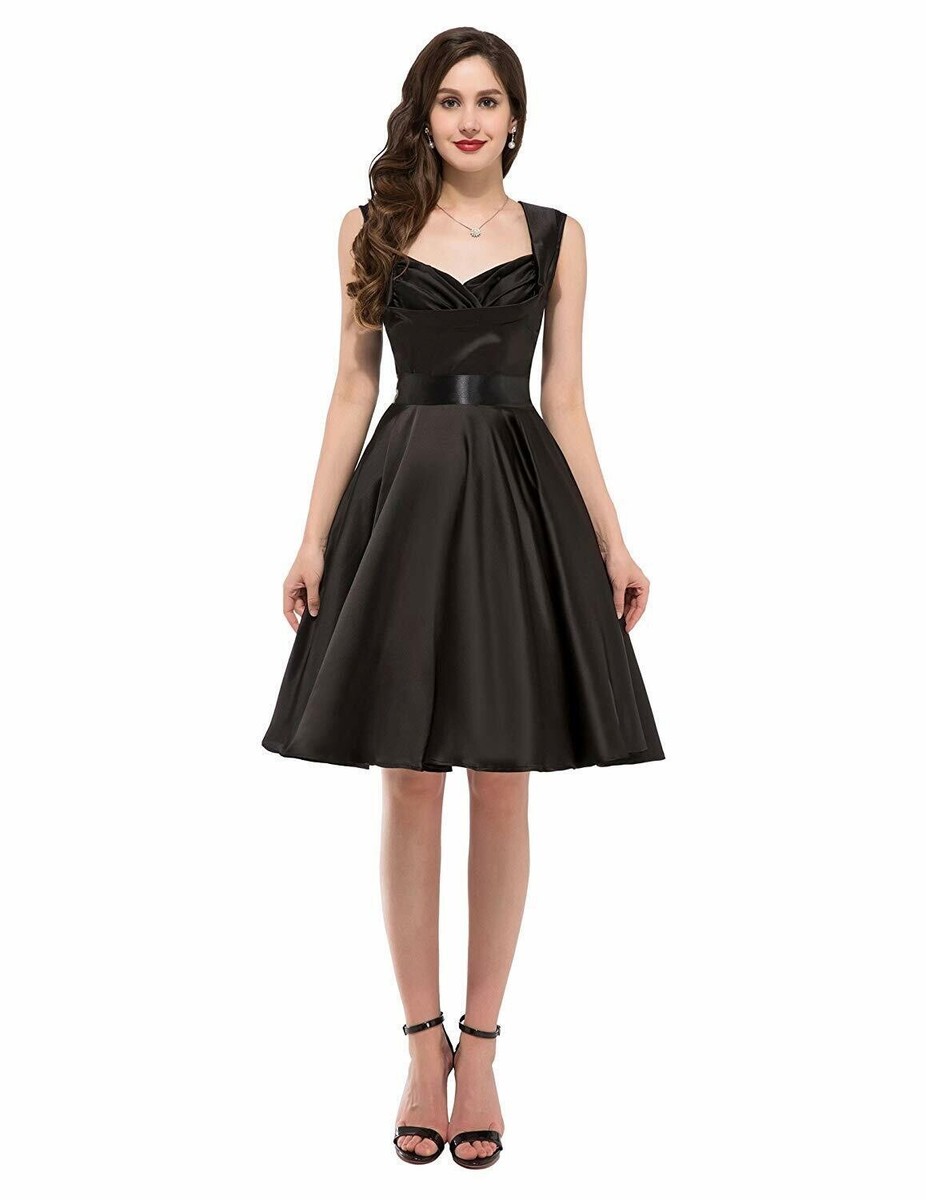 Women's Vintage 1950s Cut Out V-Neck Sleeveless Casual Swing Dress