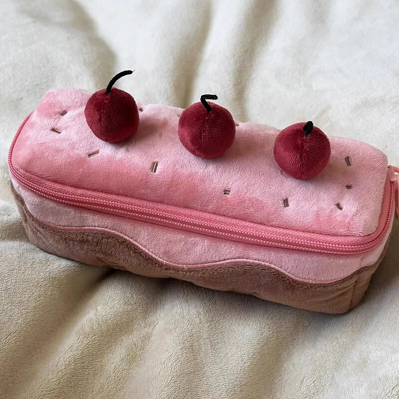 Плюшевый карандаш мешок розовый вишневый торт Kawaii косметичка эстетический чехол держатель 1 x - Изображение 4 из 4