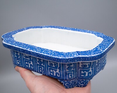 Antike japanische Meiji blau weiß Seto Transfer Ware Porzellan Suiban Bonsai Topf
