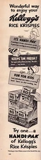 Kellogg's Rice Krispies SNAP CRACKLE POP Handi Pak Vintage Print Ad 1953