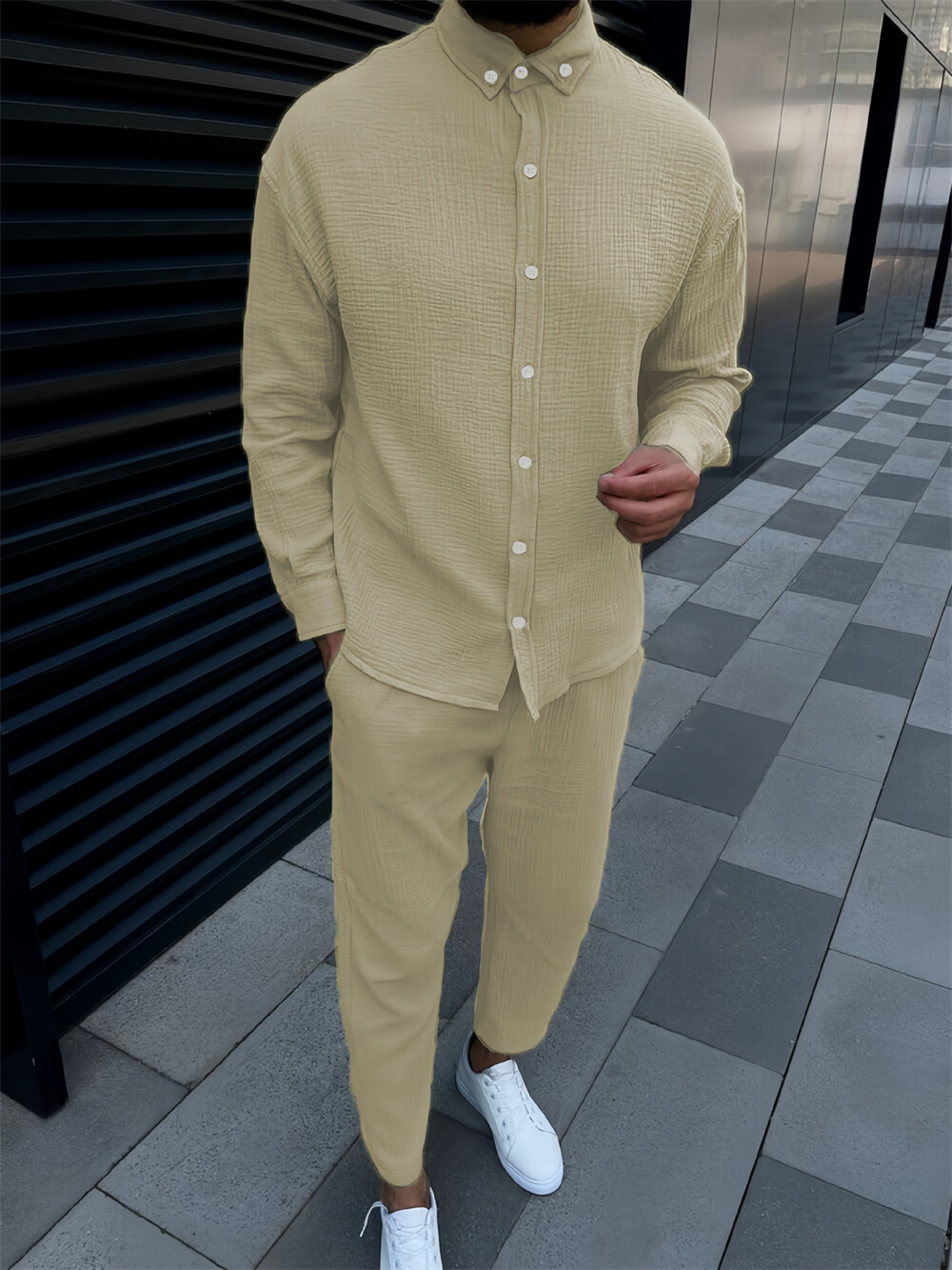 Men Tracksuit Outfit 2-Piece Set Long Sleeve Shirt and Pants Sweatsuit Set Men Tracksuit Outfit 2-Piece Set Long Sleeve Shirt and Pants Sweatsuit Set