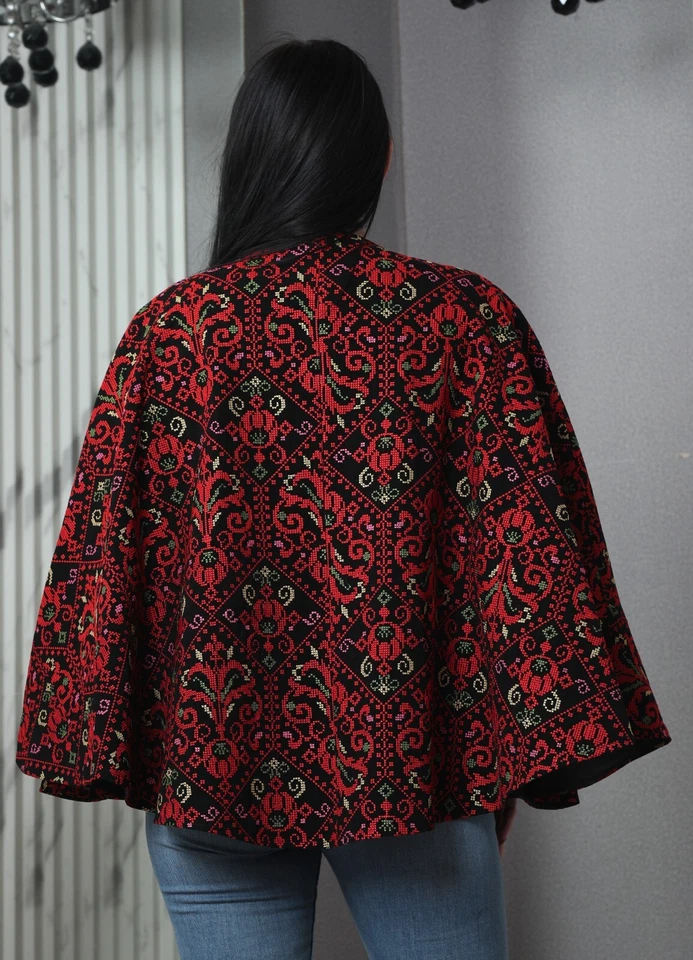 Capa completa bordada palestino-jordana TATREEZ tradicional thobe rojo Foto 3 de 4