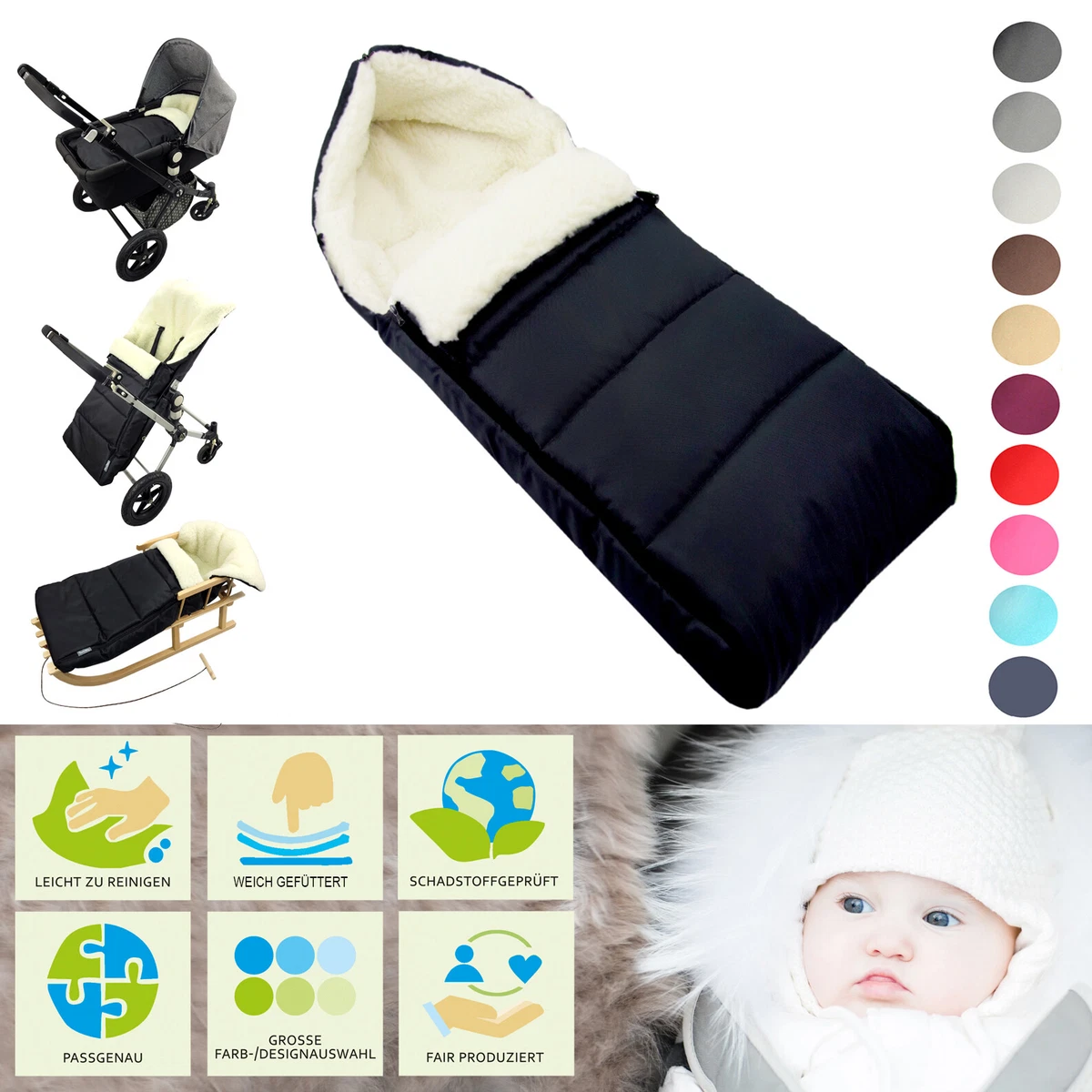 BAMBINIWELT Winterfu sack FU SACK Wintersack f r Kinderwagen Wolle