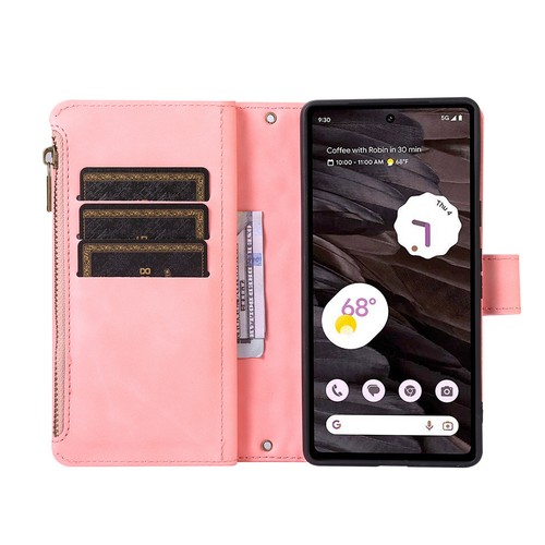 For Google Pixel 8 Pro 7A 6 Pro Zipper Leather Wallet Flip Case Cross Body Strap - Picture 36 of 65