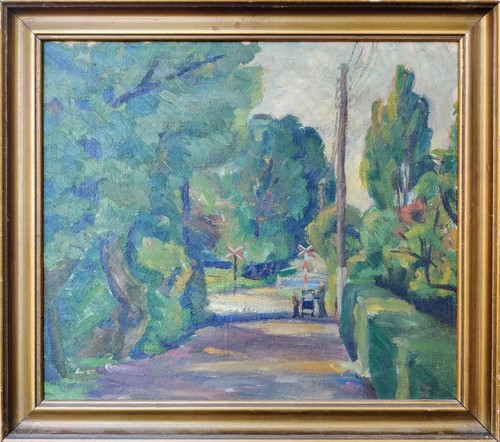 H.S. Kromann: EISENBAHNÜBERGANG, Original Ölgemälde