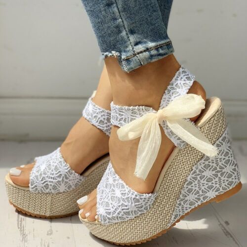 Sandalias de plataforma de verano con cordones de cuña para mujer Zapatos informales Bombas Fiesta - Imagen 4 de 15