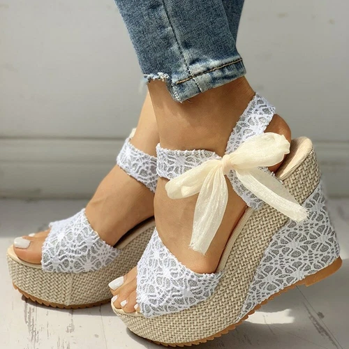 Womens Wedge Lace Up High Heels Summer Platform Sandals Casual Shoes Pumps Party - Bild 4 von 19