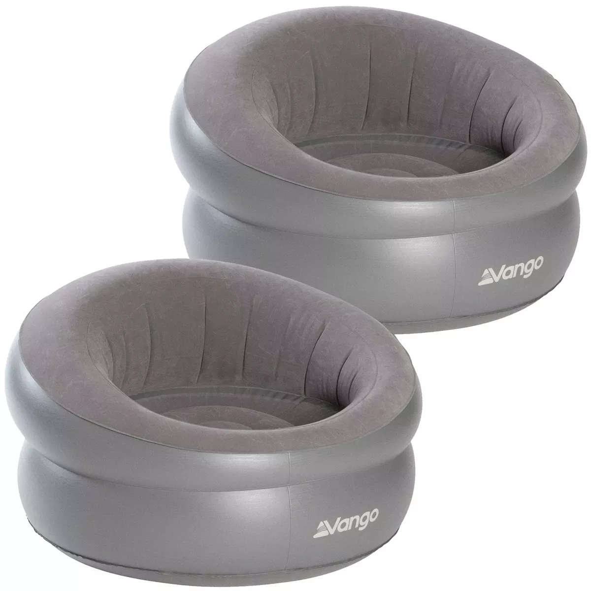2 INFLATABLE DONUT CHAIR VANGO GREY SINGLE SEAT BLOW UP POD LOUNGER OUTDOOR SOFA