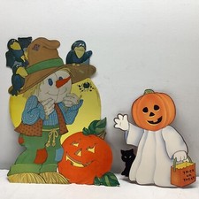 Halloween Scarecrow w/Crows  Spider Jack O Lantern Ghost Black Cat Wall Decor