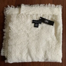 Marcus Adler Shawl Wrap Blanket Scarf Sequined Ivory Fringe OS 48 X 48 Inches