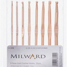 Rose Gold Crochet Hook Set: 8-Piece Collection with Sizes 3.00-6.50mm for Crafti