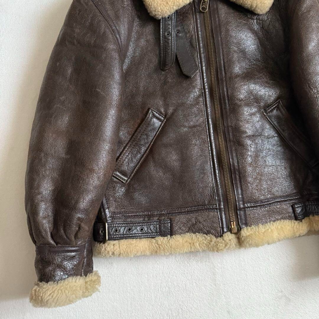 AVIREX Type B-3 Leather Flight Mouton Bomber Jacket size 38 brown