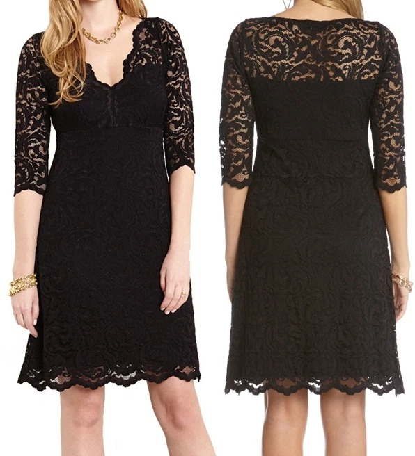 Karen Kane L80157 Black Scallop Border Stretch Lace V Neck Dress 128