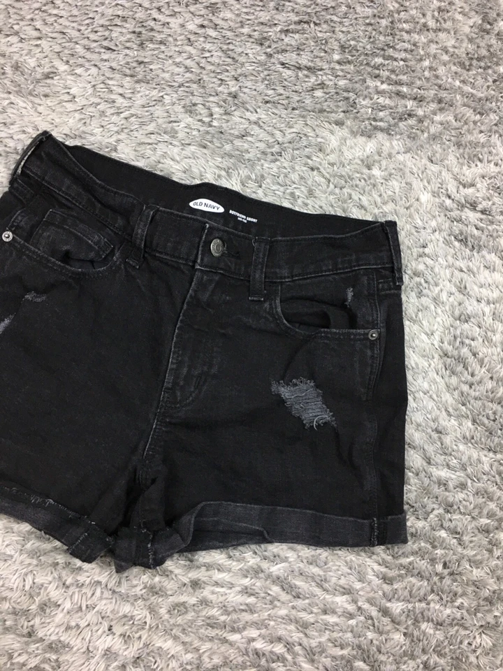 Pantalones cortos de mezclilla Old Navy Boyfriend para mujer talla 2 negros lavados Foto 2 de 4