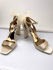 BADGLEY MISCHKA 8.5 EVENING KIM BHLDN IVORYTULLE BOW BACK FORMAL SATIN EUC $215