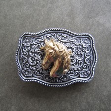 Western Flower Pattern Horse Head Metal Belt Buckle