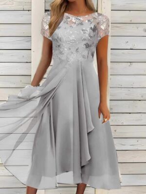 Women's Dress Chiffon Patchwork Round Neck Sequin Print Skirt Skirt Gown