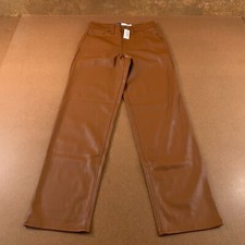 Old Navy Womens 2 Brown High-Waisted OG Loose Faux-Leather Straight Pants NWT