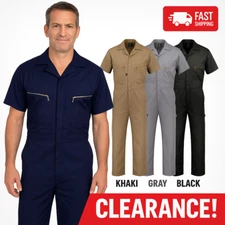 Men's Short Sleeve Coveralls – Zippered Pockets – Work Uniform Poly-Cotton