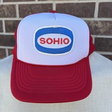 Vintage SOHIO Standard Oil Of Ohio Gas Patch Red White Trucker Snapback Hat Cap