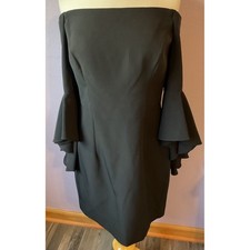 Milly Selena Double Ruffle Black Off Shoulder Mini Sheath Bell Sleeve Dress 8