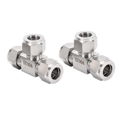 304 Stainless Steel Compression Tee 1/4'' OD 3 Ways Connector Tube Fitting Pac...