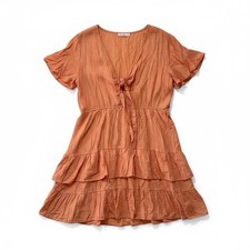 Orange Sherbet Dress Plus Size 20 Orange Mini Boho Button Tie Tiered 