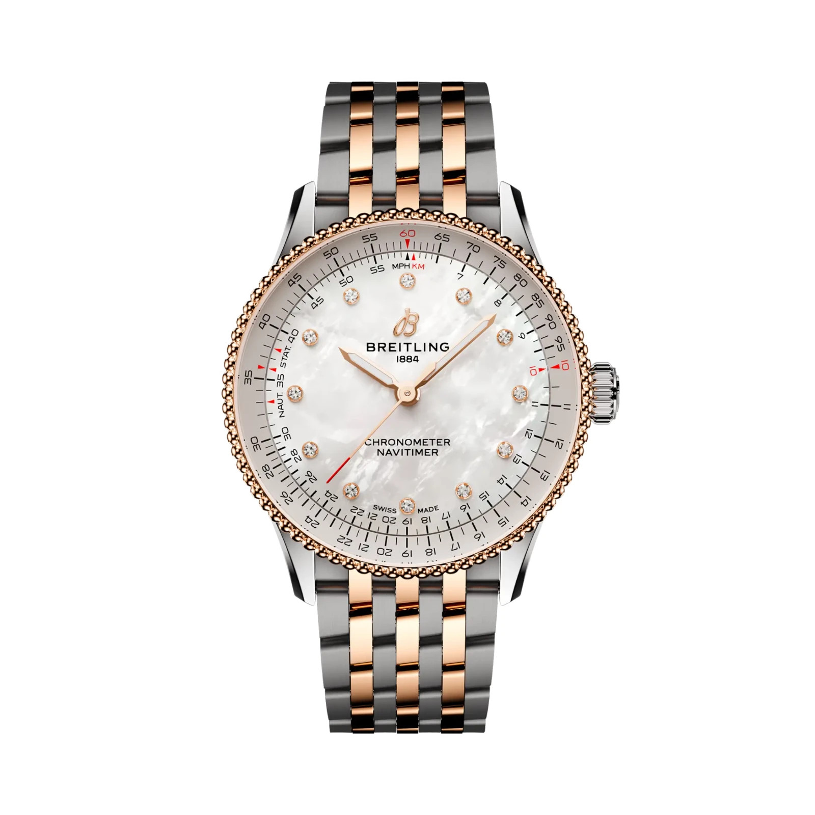 Breitling Navitimer 36 Automatic Steel Gold MOP Diamond Dial Ref U17327211A1U1
