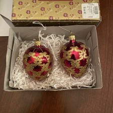 Vintage Dillard's Trimmings Glass Ornaments Red Gold Glitter Oval Egg