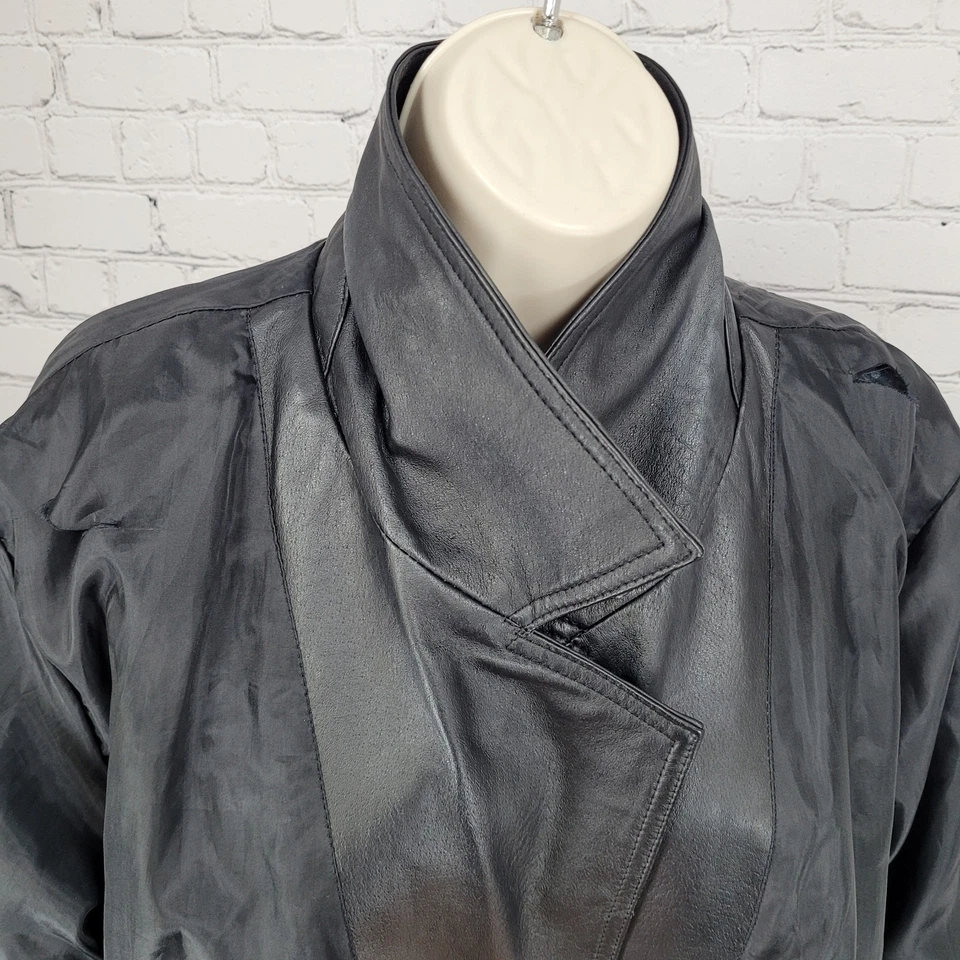 Chaqueta Savannah Negra Cuero Genuino Bolsillos Abotonados Forrada Talla Pequeña S Foto 4 de 4