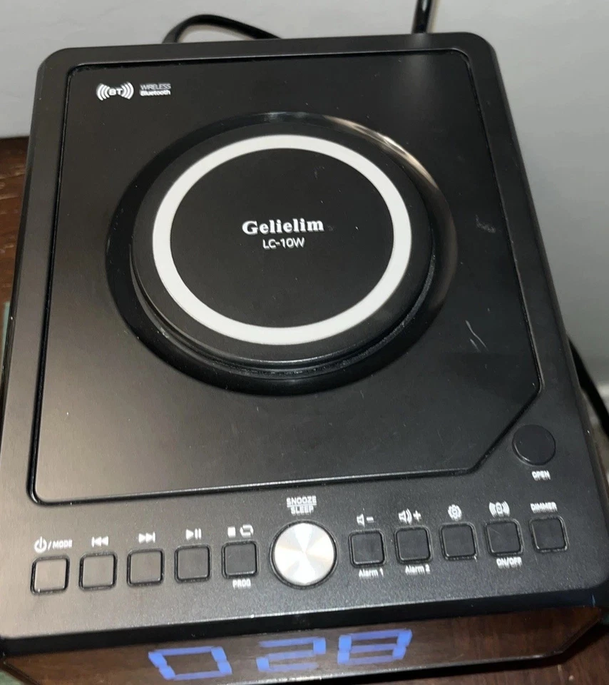 Gelielim CD Player Alarm Clock Radio Combo, Bluetooth Boombox, Qi Black  - Image 3 of 4