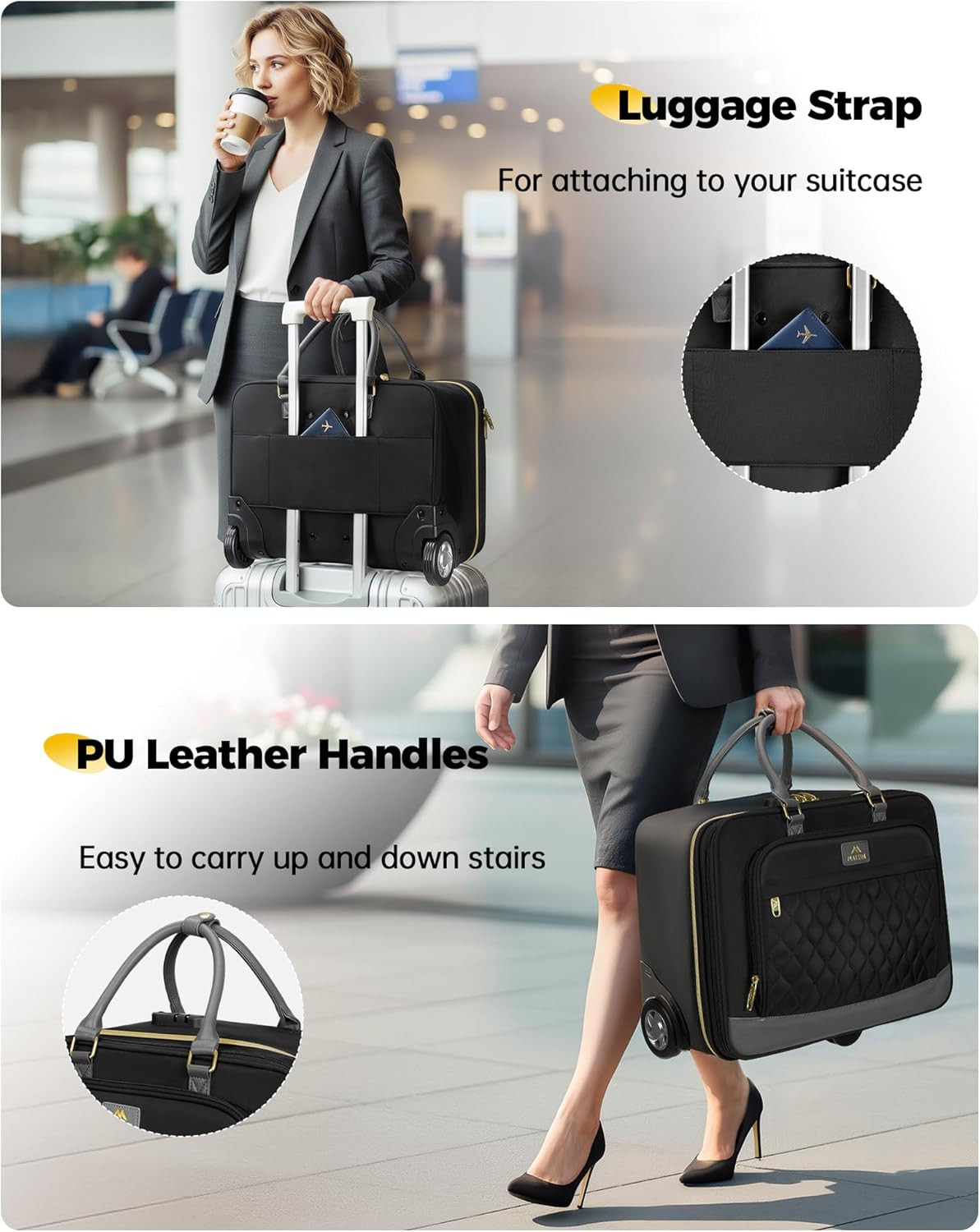 Travel-Friendly Rolling Briefcase with Large Wheels & Laptop Compartment
