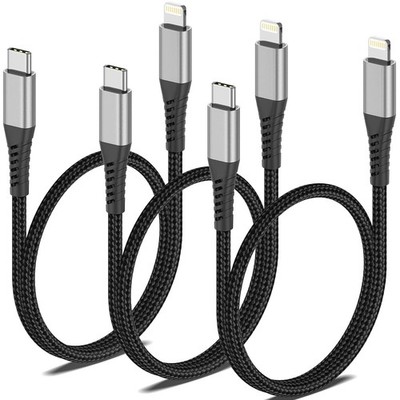PEAKLIFT 60 cm USB C Lightning Cable Short 3 Pack, [MFi Certified] Nylon Power