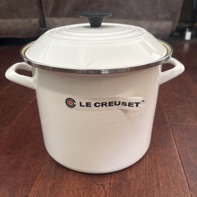 Le Creuset White Stock Pot w/ Lid 10 Qt Enameled Steel 10  White