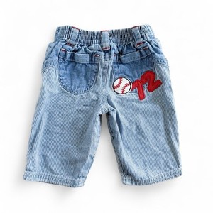 Faded Glory Baby Boys Baseball Jeans 3-6 mos Striped Denim Embroidered Patch