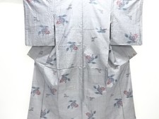 7732503: JAPANESE KIMONO / ANTIQUE KIMONO / SILK / TSUMUGI / WOVEN FLOWERS