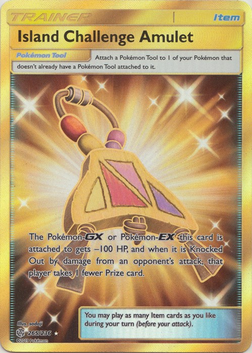 DAMAGED x 1 Island challenge Amulet - 265/236 - Secret Rare Cosmic Eclipse